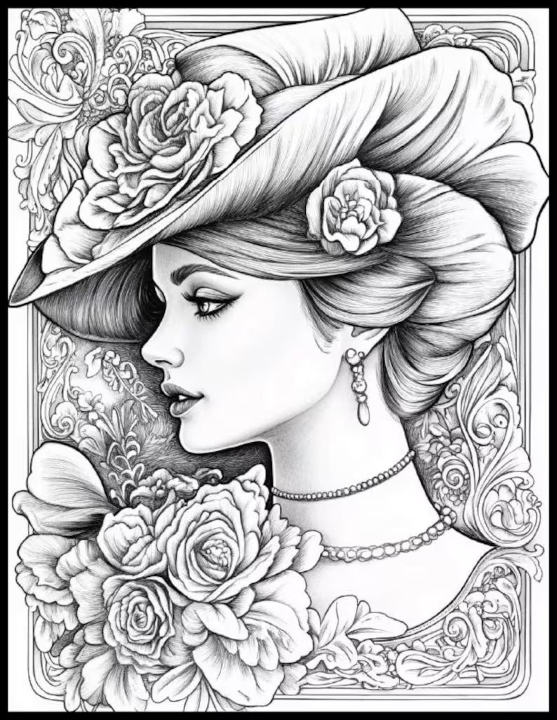 💐 200 Victorian Beauties Coloring Pages (Printable PDF)