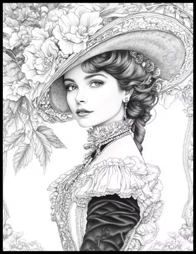 💐 200 Victorian Beauties Coloring Pages (Printable PDF)