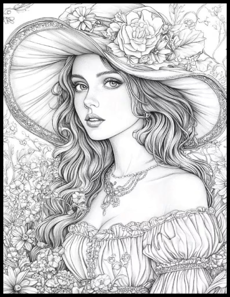 💐 200 Victorian Beauties Coloring Pages (Printable PDF)